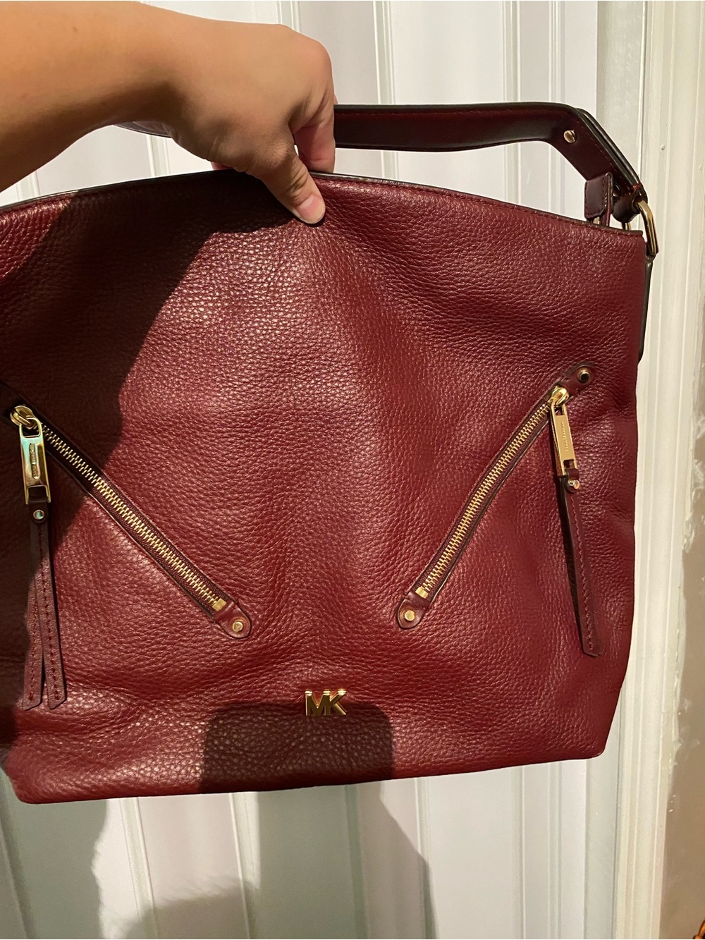 Michael Kors Burgundy Pebbled Leather Shoulder Bag with Gold Hardware